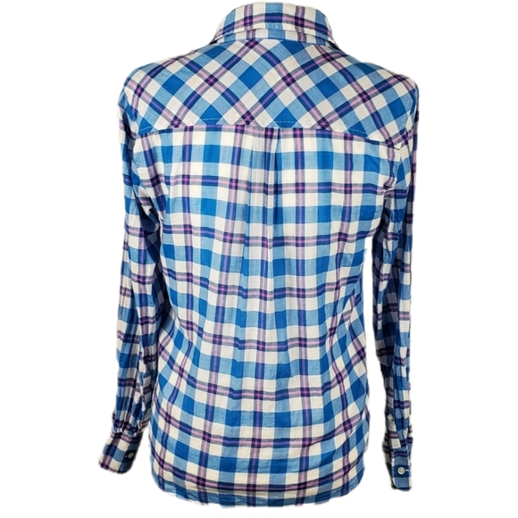 J. Crew classic size 4 blue pink plaid half Button Up Top NWOT - Picture 4 of 6